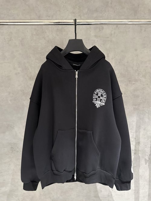 Chrome Hearts Heavyweight Fleece-Lined Zip Hoodie with Laser Design