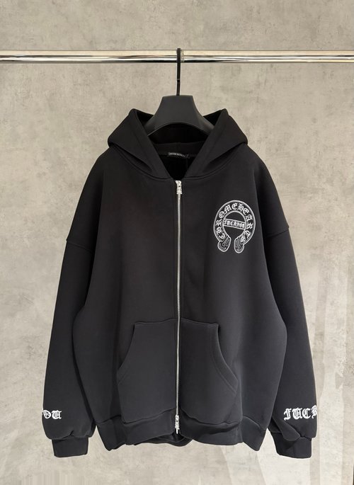 Chrome Hearts Heavyweight Zip Front Hoodie with Laser-Etched Patterns
