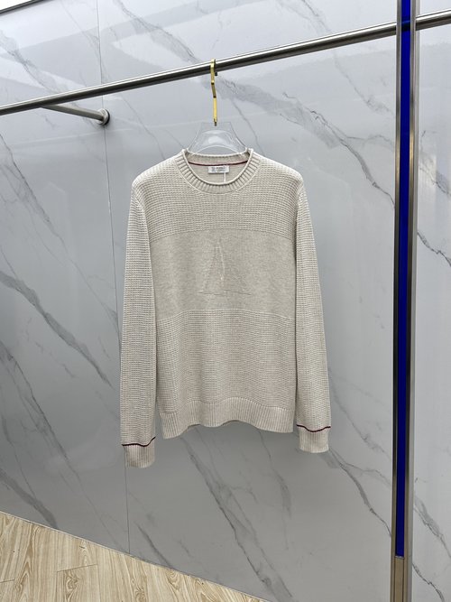 Brunello Cucinelli Waffle Knit Pullover with Rolled Edge