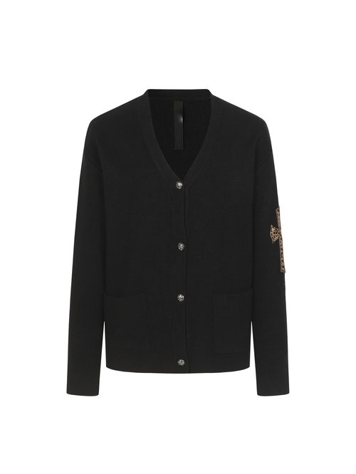 Chrome Hearts Patchwork Leopard Leather-Emblem Knit Cardigan