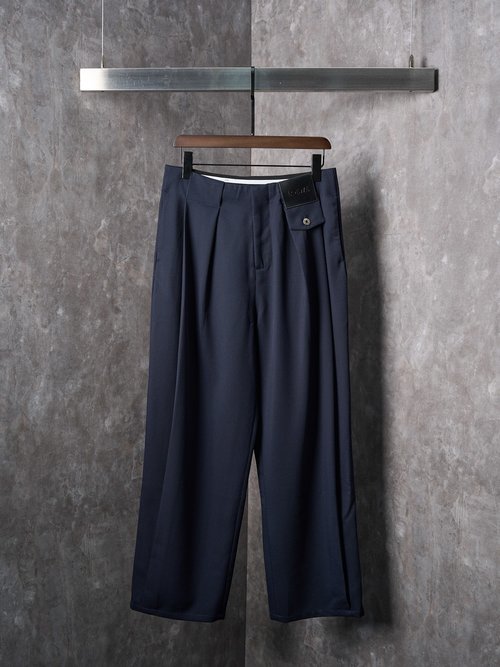 Loewe Leather Wool Twill Straight-Leg Trousers
