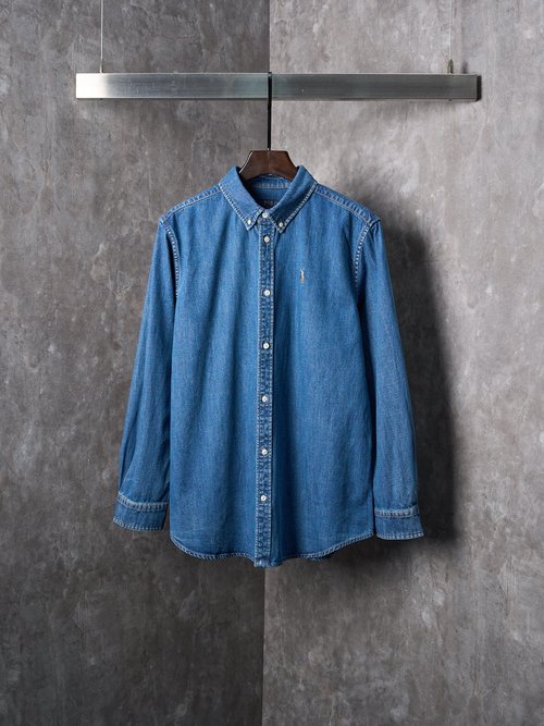 Polo Ralph Lauren Colorful Pony Embroidery Denim Shirt with Lazy French Style