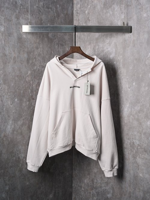 Balenciaga Embroidered Hooded Sweatshirt in Beige