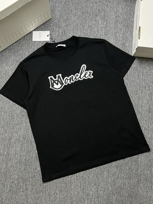 Moncler Black and White Short Sleeve T-Shirt, 280g Fabric
