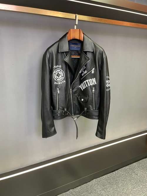 Louis Vuitton Black Sheepskin Motorcycle Jacket with Rivets
