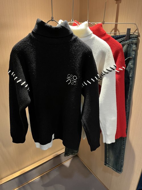 Loewe Knitted Turtleneck Wool Sweater with Logo Embroidery
