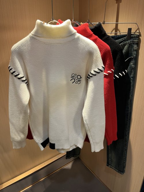 Loewe Knitted Turtleneck Wool Sweater with Logo Embroidery