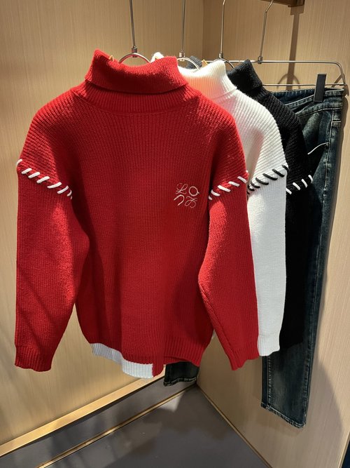 Loewe Knit High-Neck Wool Sweater with Logo Embroidery