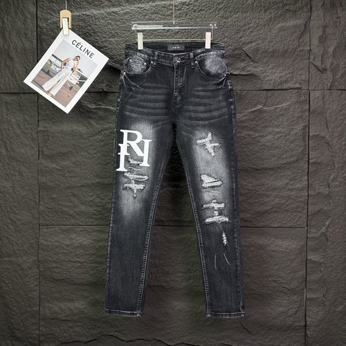 Ami Distressed Embroidered Denim Jeans