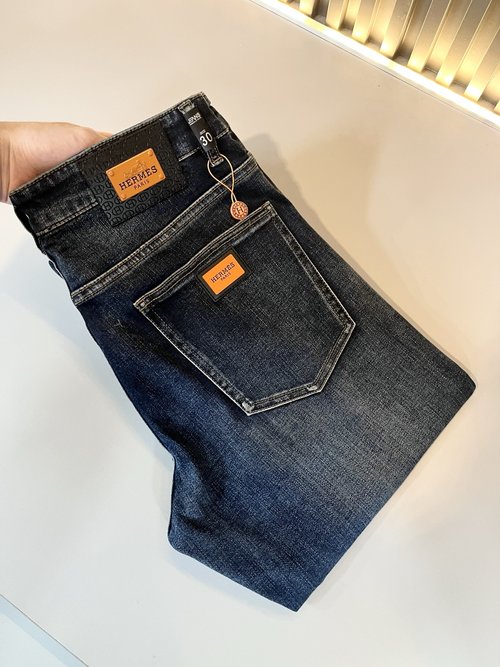 Hermes Premium Denim Jeans with Logo Waist Tag