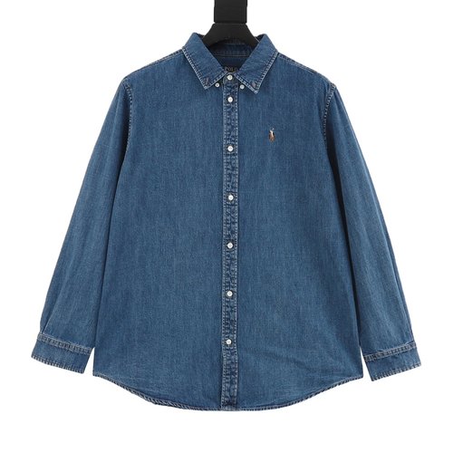 Polo Ralph Lauren Embroidered Pony Denim Shirt with Unique Textures