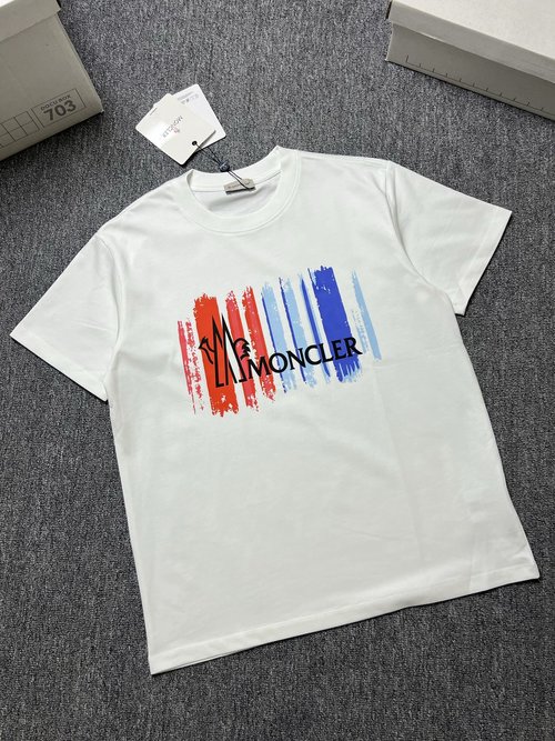 Moncler Black and White Short Sleeve T-Shirt, 280g Fabric