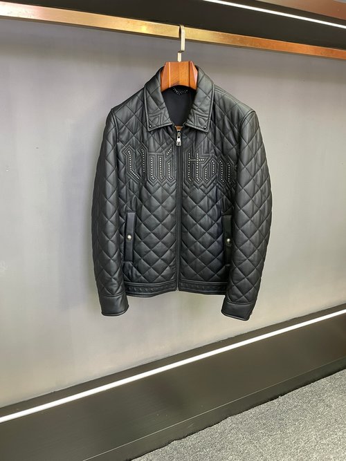 Louis Vuitton Sheepskin Leather Coat with Logo Details