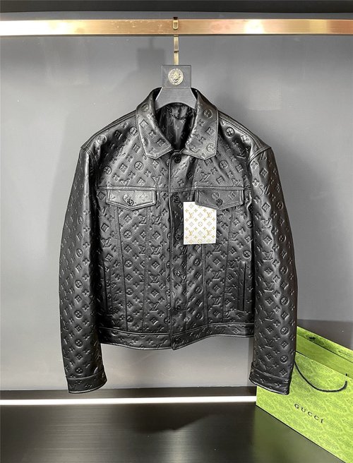 Louis Vuitton Imported Calfskin Leather Jacket with Embellishments