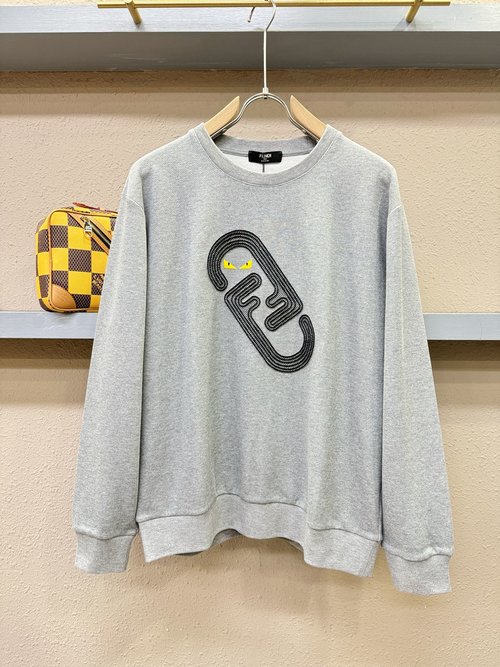 Fendi Wool Long Sleeve Sweatshirt with Logo Design