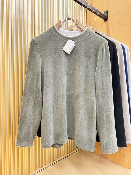 Brunello Cucinelli Soft Fleece-Lined Wool Long Sleeve