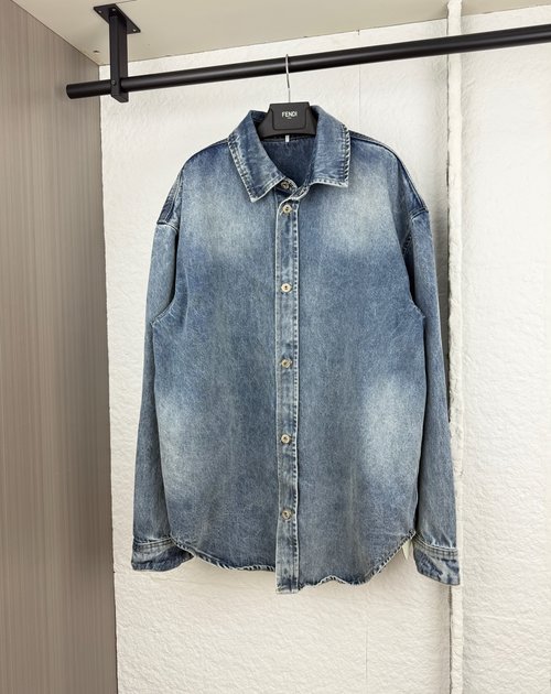 Loewe Anagram Burned Pattern Denim Shirt