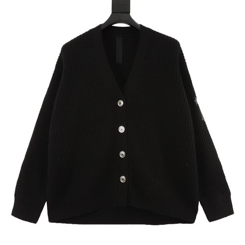 Chrome Hearts Waffle Knit Cashmere Cardigan with Cross Leather