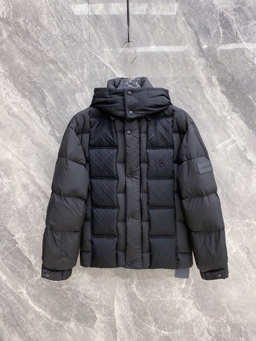 Louis Vuitton Lightweight Hooded Down Jacket with Monogram Embossed Design