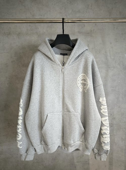 Chrome Hearts Zip-Up Hoodie with Heavyweight Fabric & Laser Burn Accents