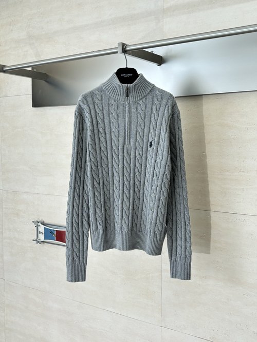 Yves Saint Laurent Ivory Knitted Half-Zip Sweater with Pony Logo