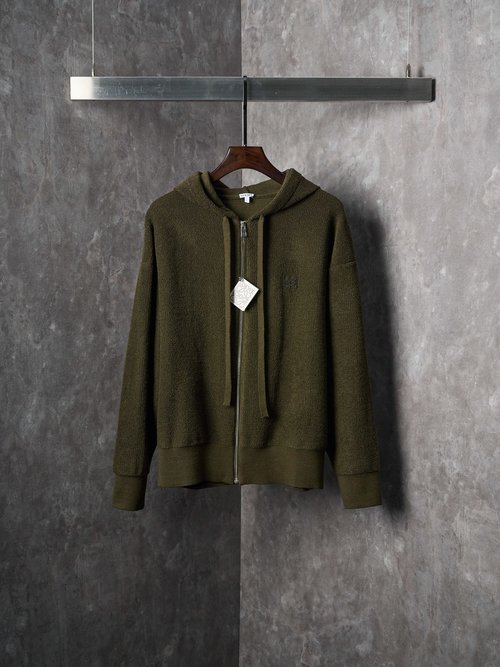 Loewe Wool Zip-Up Hoodie with Anagram Embroidery