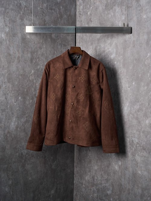 Louis Vuitton Embroidered Suede Velvet Collar Jacket with Silk Lining