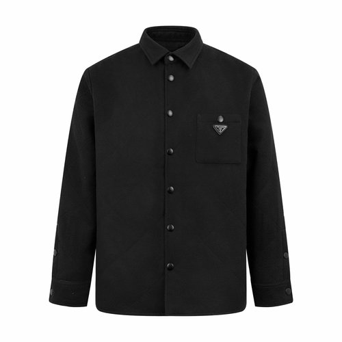 Prada Matte Black Cashmere Cotton Coat with Diamond Pattern