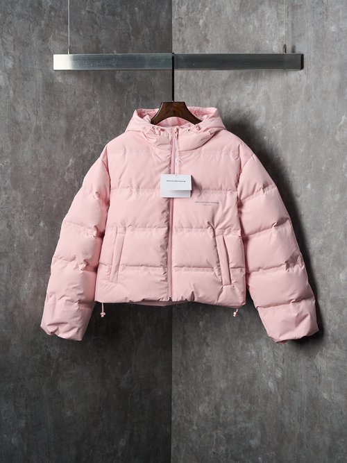 Alexander Wang Short Letter Grid Hooded Down Jacket with Logo Print