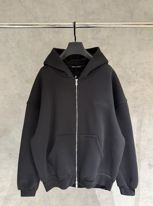 Chrome Hearts Luxury Zip-up Hoodie Featuring Laser-cut Patterns