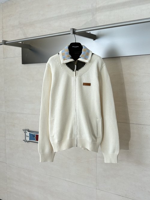 Louis Vuitton Navy Collar Logo Knit Zip Sweater