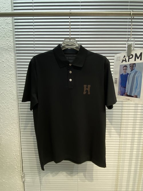 Hermes Classic All - cotton Polo Shirt with H - embroidery