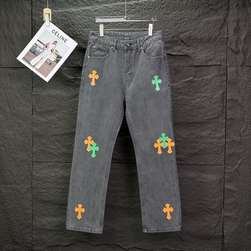 Chrome Hearts Vintage Cross-Stitch Denim Jeans for Couples