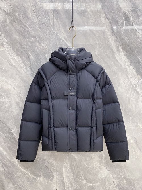 Balenciaga Hooded Down Jacket with Matte Coating and Segmented Quilting