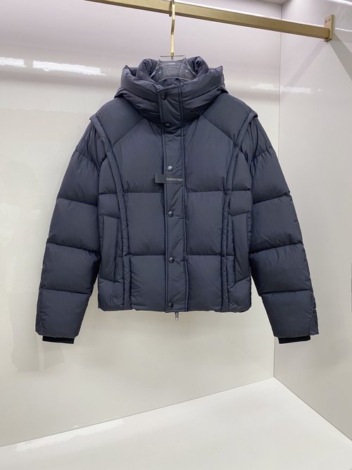 Balenciaga Hooded Down Jacket with Quilted Design and Brand Logo