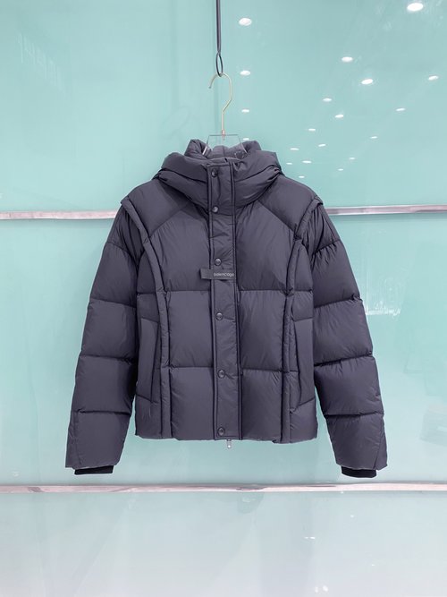 Balenciaga Quilted Hooded Down Jacket with Logo Patch