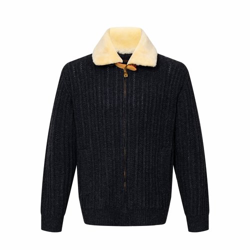 Louis Vuitton Fur-Collared Knit Zippered Jacket
