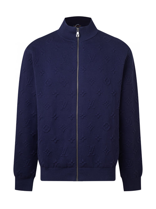Louis Vuitton Embossed Wool Blend Knit Collared Coat