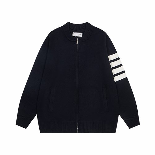 Thom Browne Four-Stripe Knit Double-Zipper Coat, Soft & Durable