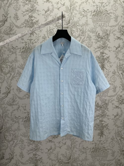 Loewe Light Blue Cotton Jacquard Short-Sleeved Shirt