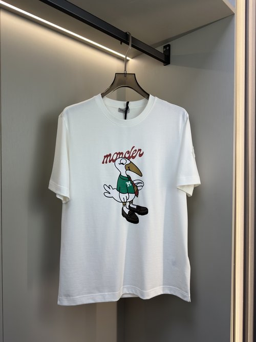 Moncler Cotton Short Sleeve T-Shirt with Logo and Pattern