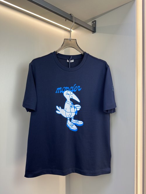 Moncler Cotton Short Sleeve T-Shirt with Logo and Pattern