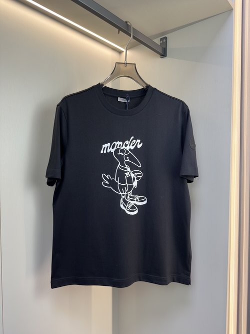 Moncler Short Sleeve T-Shirt with Leather Logo and Cartoon Pattern