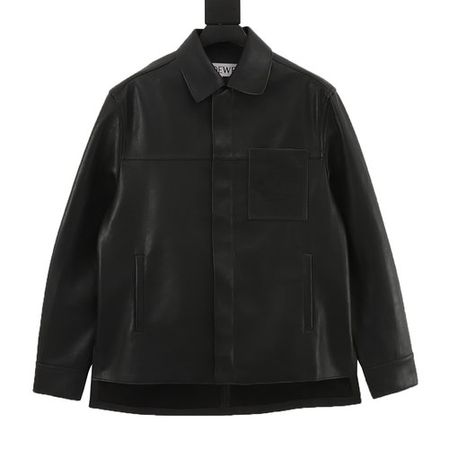 Loewe Black Leather Jacket with Embossed Logo