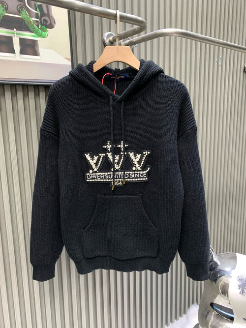 Louis Vuitton Beaded Hooded Knit Sweater with Embellishments