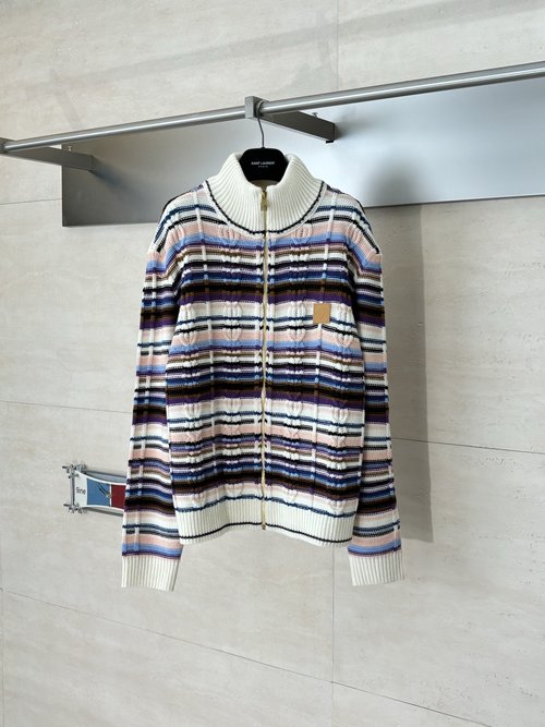 Louis Vuitton Stripe Knitted Zipper Jacket with Wool