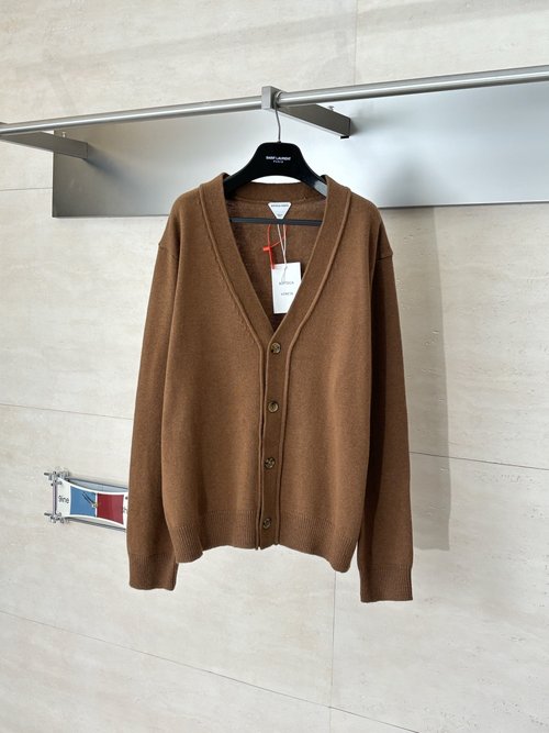 Bottega Veneta Knitted Leather V-Neck Sweater Coat