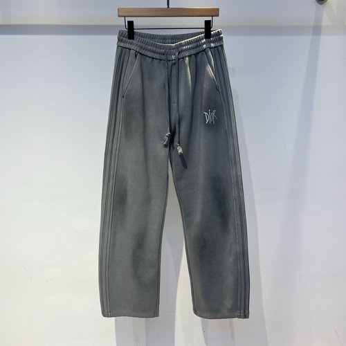 Dior Curved-Leg Pants with Wash Design, Non-Pilling