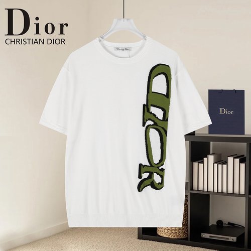 Dior White Jacquard Round-Neck Casual Sweater T-Shirt