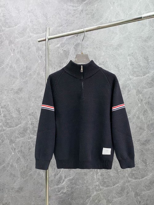 Thom Browne Knitted Wool Open Cardigan with Logo